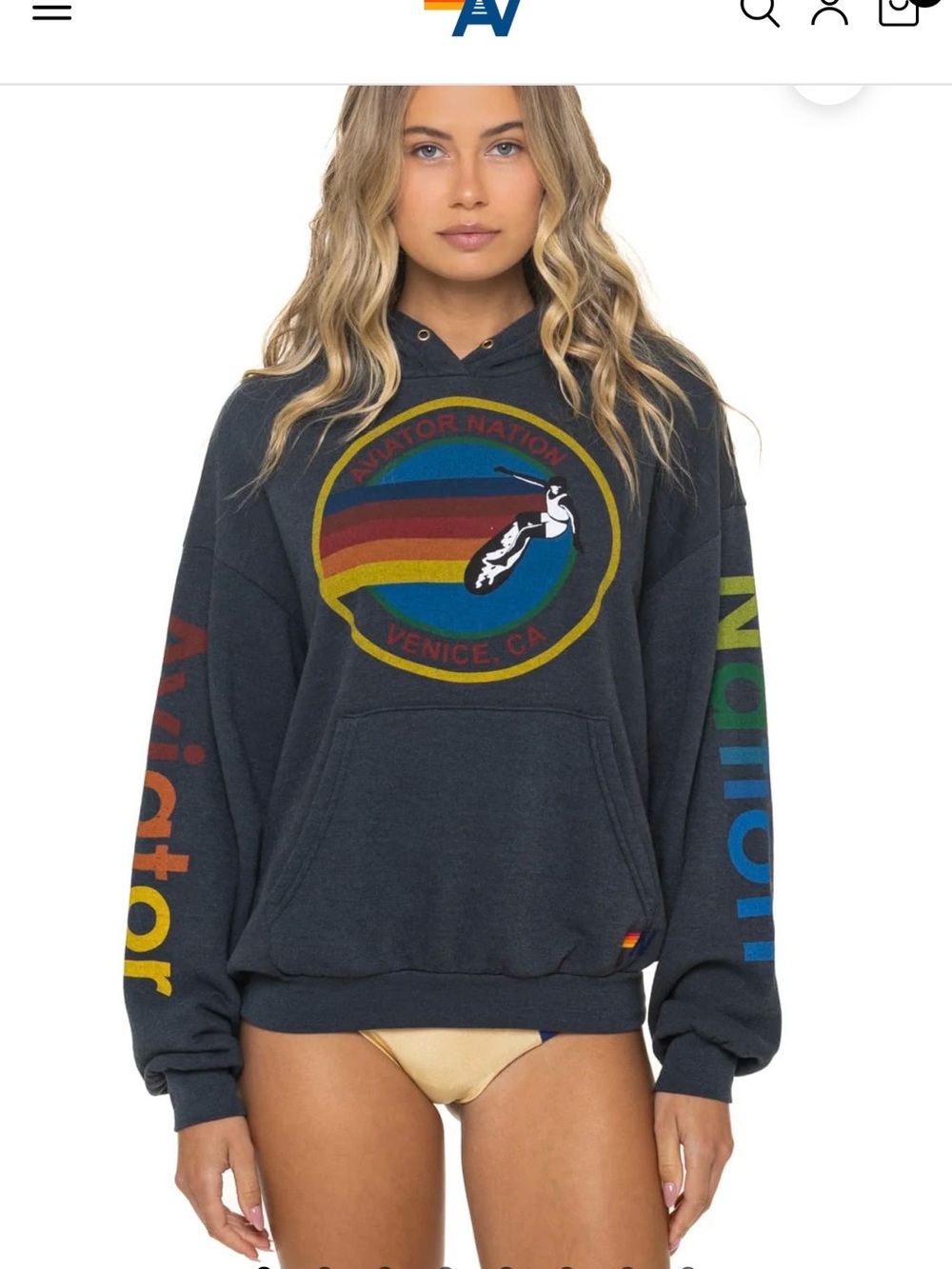 Aviator Nation Black Hoodie with Rainbow Logo